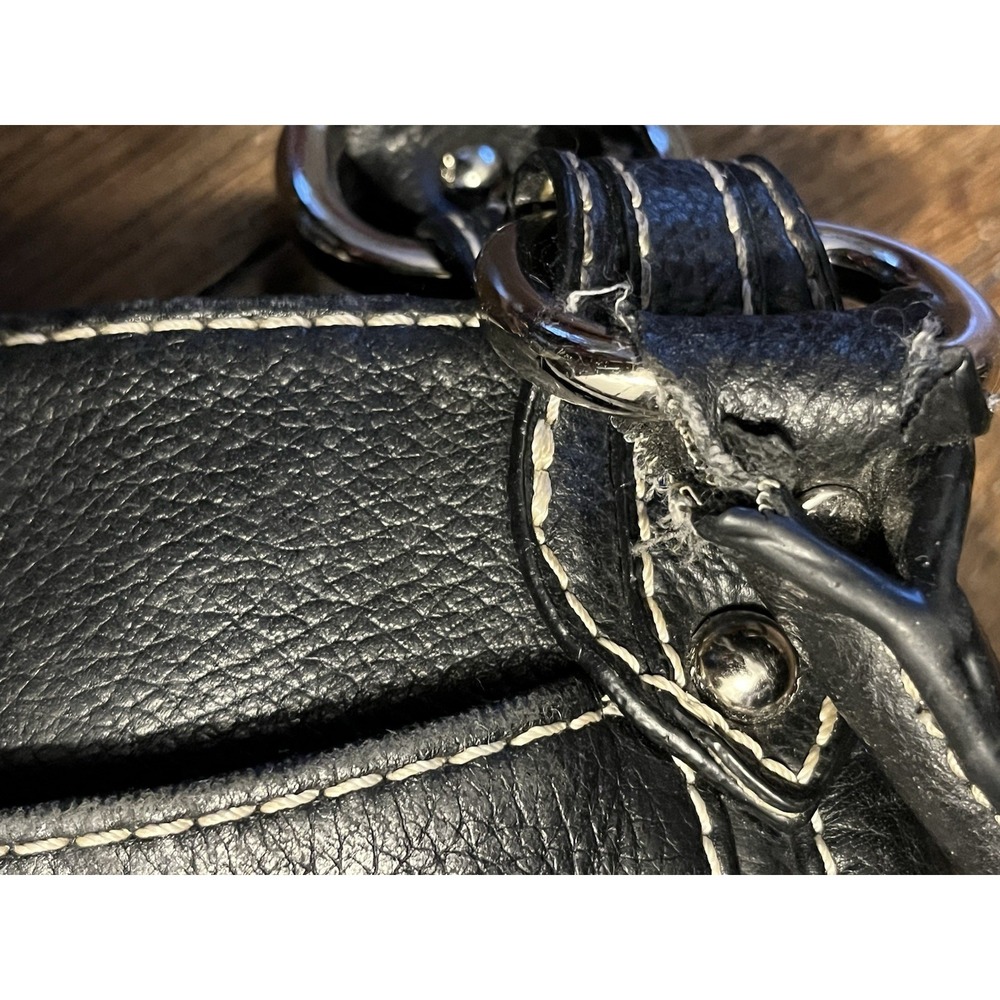 SOPHIA CAPERELLI LARGE BLACK LEATHER SHOULDER BAG PURSE W/LEOPARD PRINT LINING - Picture 8 of 9